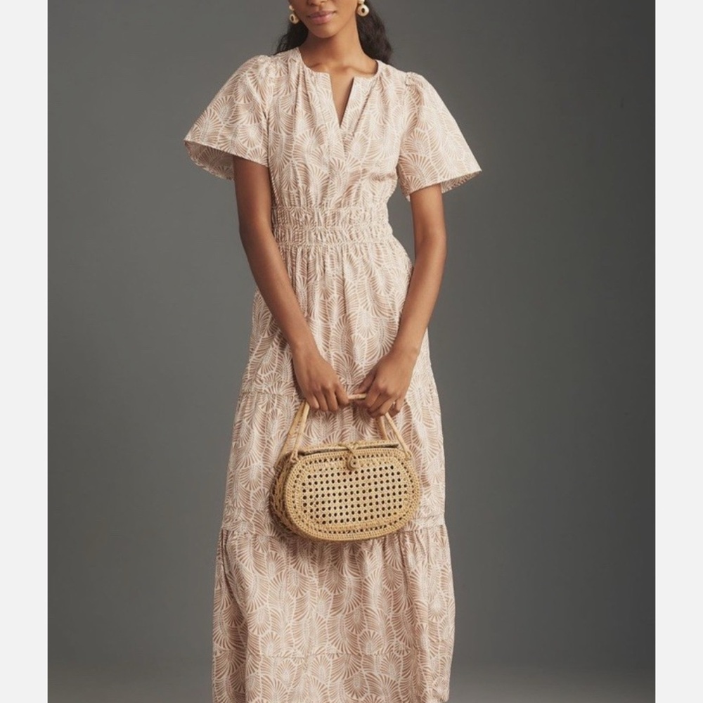 Anthropologie Somerset Cream Patterned Maxi Dress